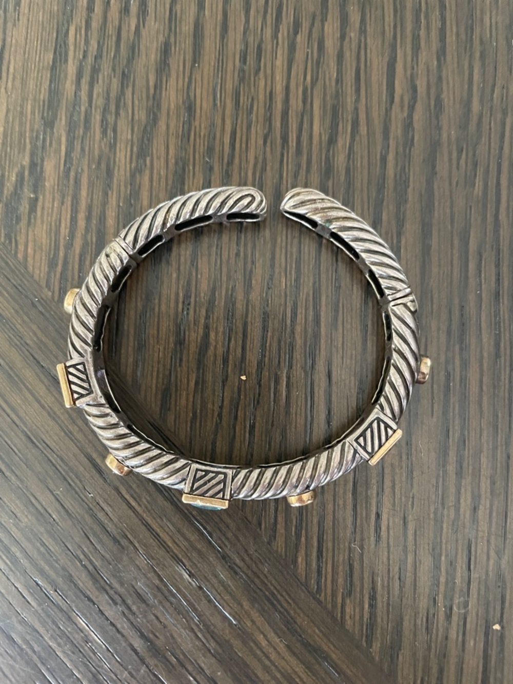 Sterling silver cuff with gemstones bezel set in 14k gold. - Picture 4 of 10